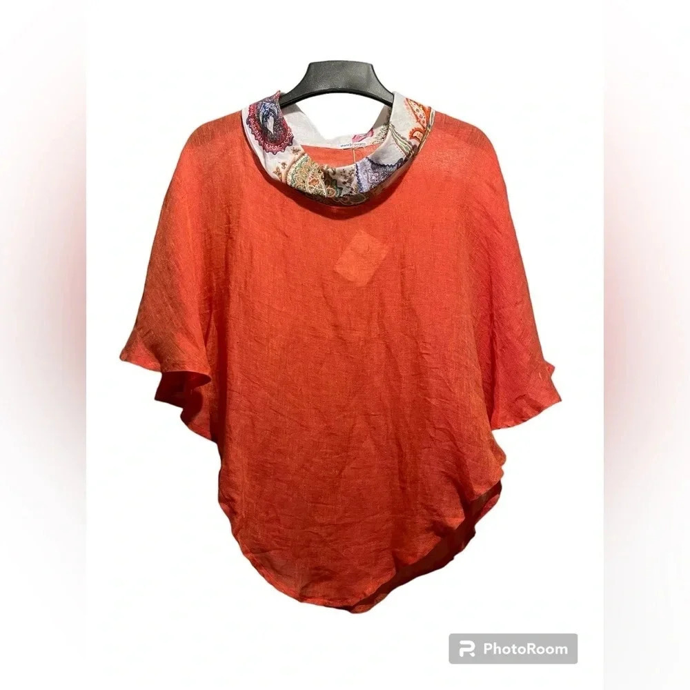 NWT Mario Romano Linen Cowl Neck Poncho Made in Italy